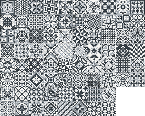 Mönster av golvplattor med olika geometriska och blommiga mönster