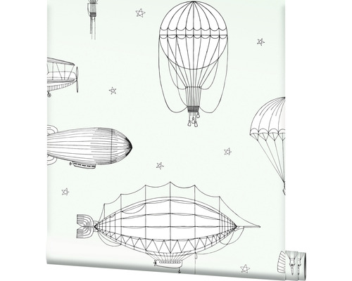 Tapetrulle med luftskepp och stjärnor