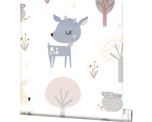 Tapet med djur- och skogsmotiv för barnrum