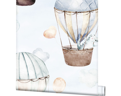 Tapetrulle med illustrationer av luftballonger och dinosaurier