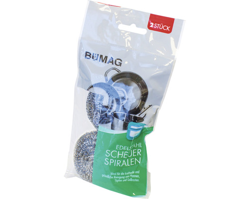 BUMAG Rengöringsspiraler i rostfritt stål, 2-pack