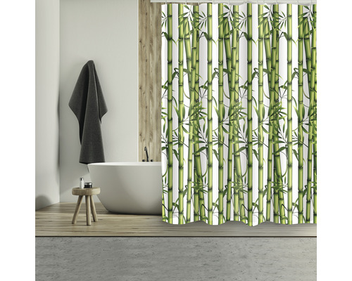 Duschdraperi MSV Bambou vit grön natur 180x200 cm