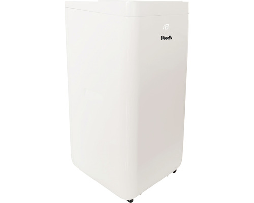 Vit luftfuktare med digital display och Wood''s logotyp