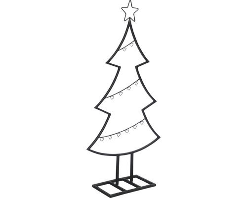 Dekorativ julgran i metall med hjärtprydnader