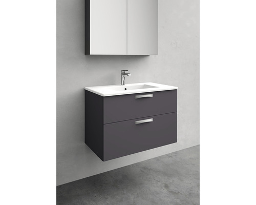 Tvättställsskåp med två lådor, tvättställ och spegelskåp