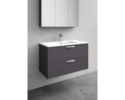 Tvättställsskåp med två lådor, tvättställ och spegelskåp