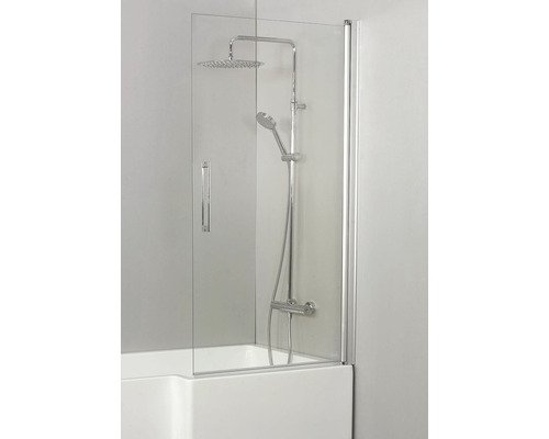 Badkarsskärm med duschblandare och duschhuvud