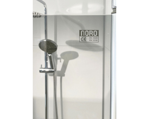 Noro logotyp med CE-märkning och EN 14428 samt EN 12150 standarder