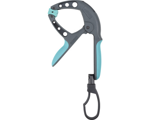 Enhandstving med roterande krok för fixering av arbetsstycken.