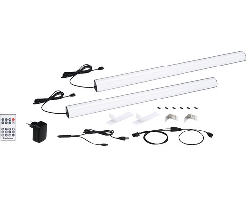 Två LED-lampor inklusive fjärrkontroll, nätadapter och fästmaterial
