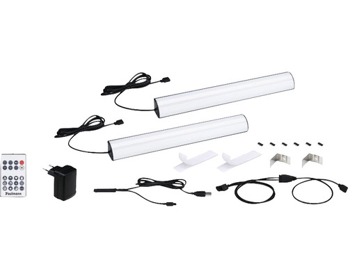 Paulmann möbelbelysningsset med två lampor, fjärrkontroll, nätadapter och tillbehör