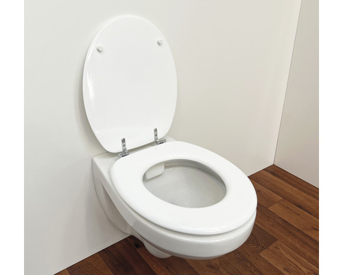 Vägghängd toalett med djup spolning och öppen toalettsits