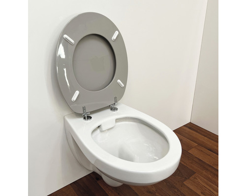 Vägghängd toalett med djup spolning, öppen spolkant och toalettsits