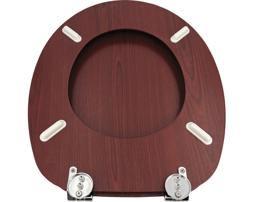 Toalettsits med träutseende och kromade gångjärn