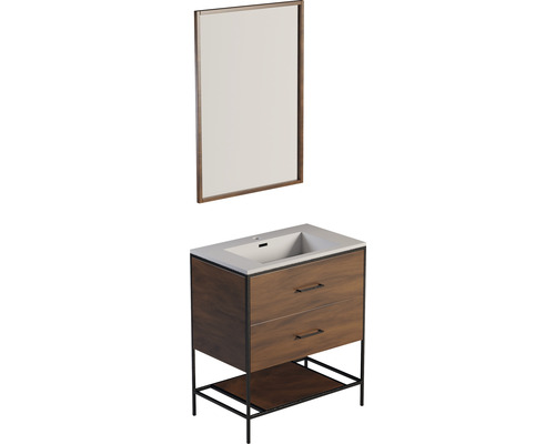 Tvättställ med spegel, två lådor och förvaringshylla för badrummet