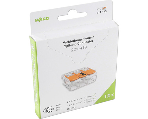 Wago anslutningsklämmor 221-413, 12-pack