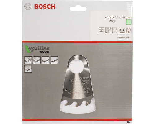 Bosch Optiline Wood cirkelsågblad med en diameter på 165 x 2,6 x 30/20 millimeter