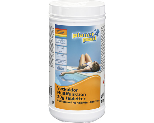 Veckoklor PLANET POOL Multifunktion 20g tabletter 1kg Planet Pool multifunktionella klortabletter 20g burk
