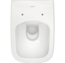 Vit vägghängd toalett med djup spolning av sanitetskeramik med Duravit-logotyp