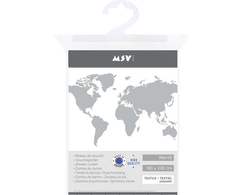 MSV duschdraperi med världskarta, 180 x 200 cm