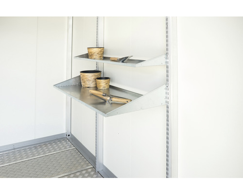 Hyllaplan BIOHORT CasaNova metall 93x24,5cm silver 2-pack Hyllsystem med metallhyllor och trädgårdsredskap