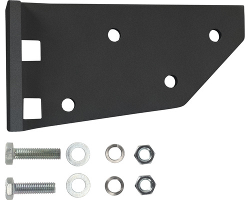 Svart monteringsplatta med skruvar och muttrar