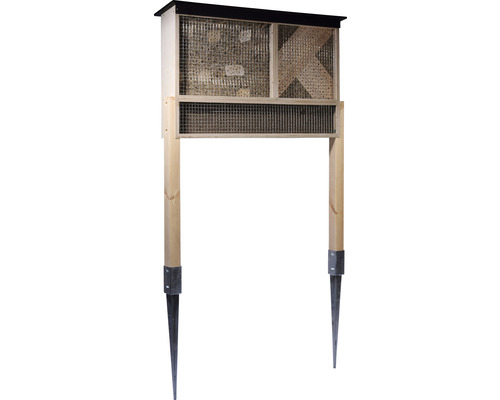 Insekthotell med två fack och stativ för placering i trädgården