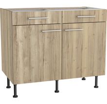 Underskåp med två lådor och två dörrar i trädesign