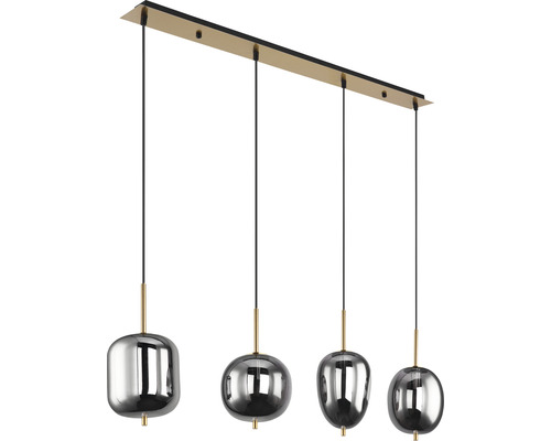 Taklampa med fyra lampor i metall och glas