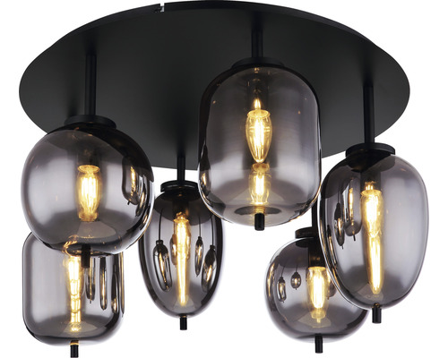 Taklampa med sex rökfärgade glasskärmar