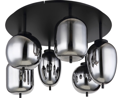 Taklampa med sex lampor och metallskärmar
