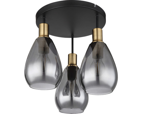 Taklampa med tre rökfärgade glasskärmar