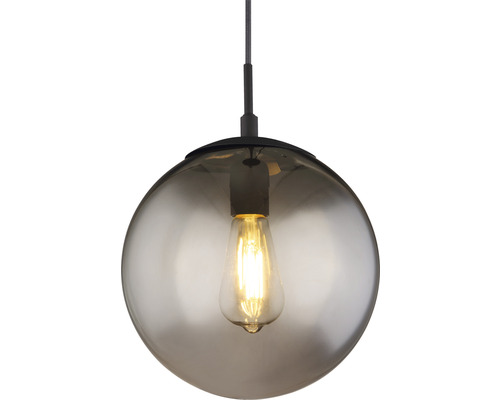 Pendellampa med rund glasskärm och glödlampa