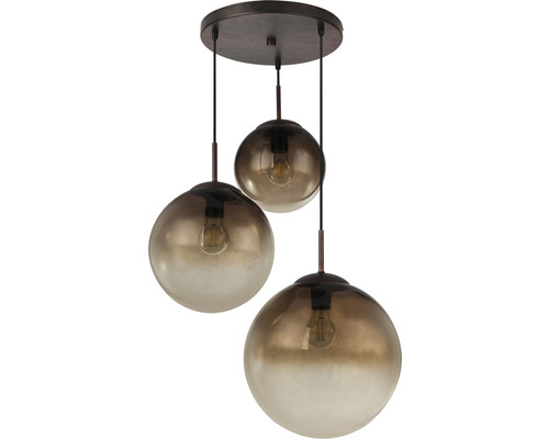 Pendelarmatur med tre glasklot och ljuskällor