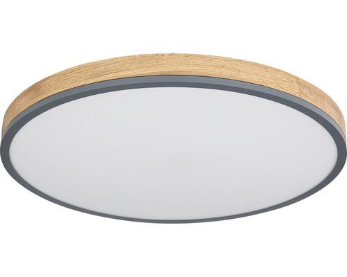 Rund taklampa med träutseende och grå kant