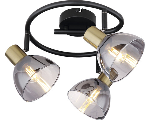 Taklampa med tre spotlights och lampskärmar