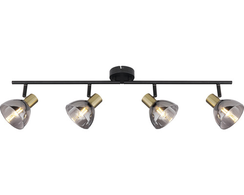Taklampa med fyra spotlights av metall och glas