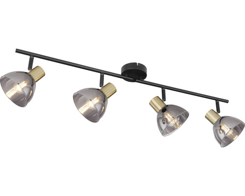 Taklampa med fyra spotlights av metall och glas