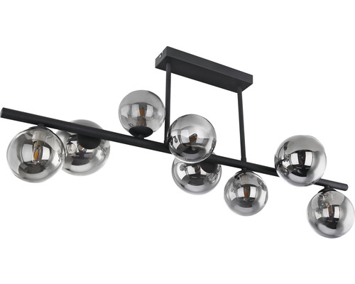 Svart taklampa med åtta sfäriska lampskärmar