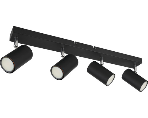 Svart taklampa med fyra spotlights