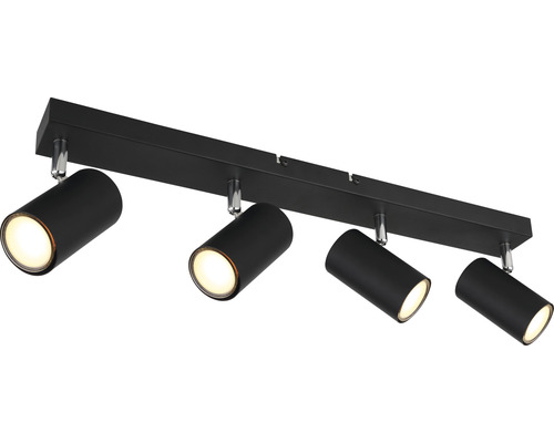 Svart taklampa med fyra spotlights
