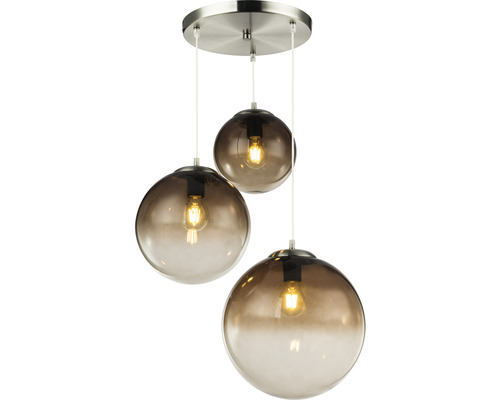 Pendellampa med tre sfäriska lampskärmar i glas