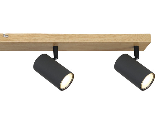 Taklampa med två spotlights på trälist