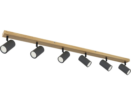 Taklampa med sju spottar av trä och metall