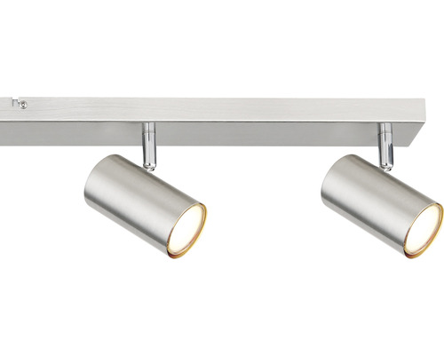 Två lampor på en silverfärgad skena