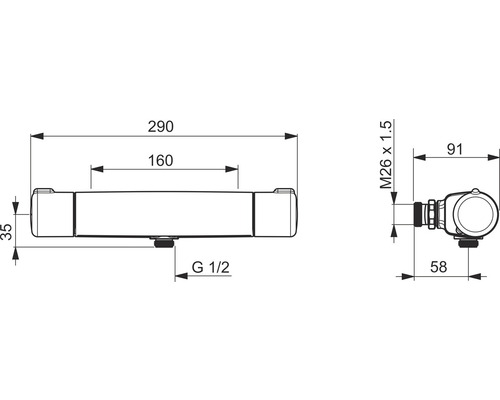 Teknisk ritning av en vattenkran med dimensioner