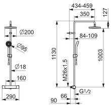 Teknisk ritning av en duschblandare med mått