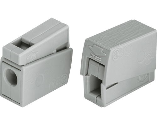 Två grå kopplingsplintar för elektriska anslutningar