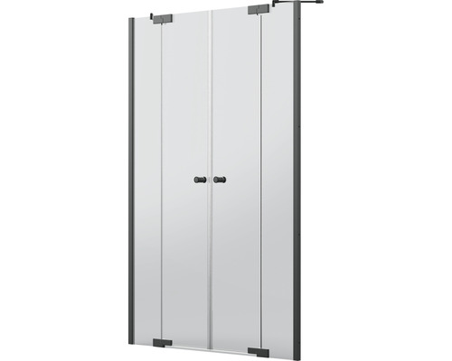 Duschkabin med två glasdörrar och handtag