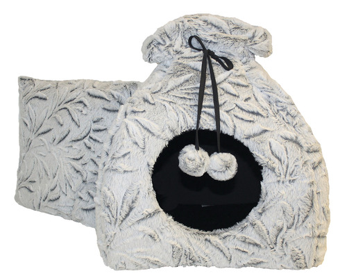 Kattkoja med kudde av fuskpäls